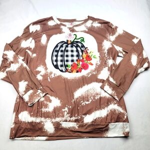 NWT Ruffle Girl acid wash pumpkin long sleeve top fall Halloween shirt farmhouse